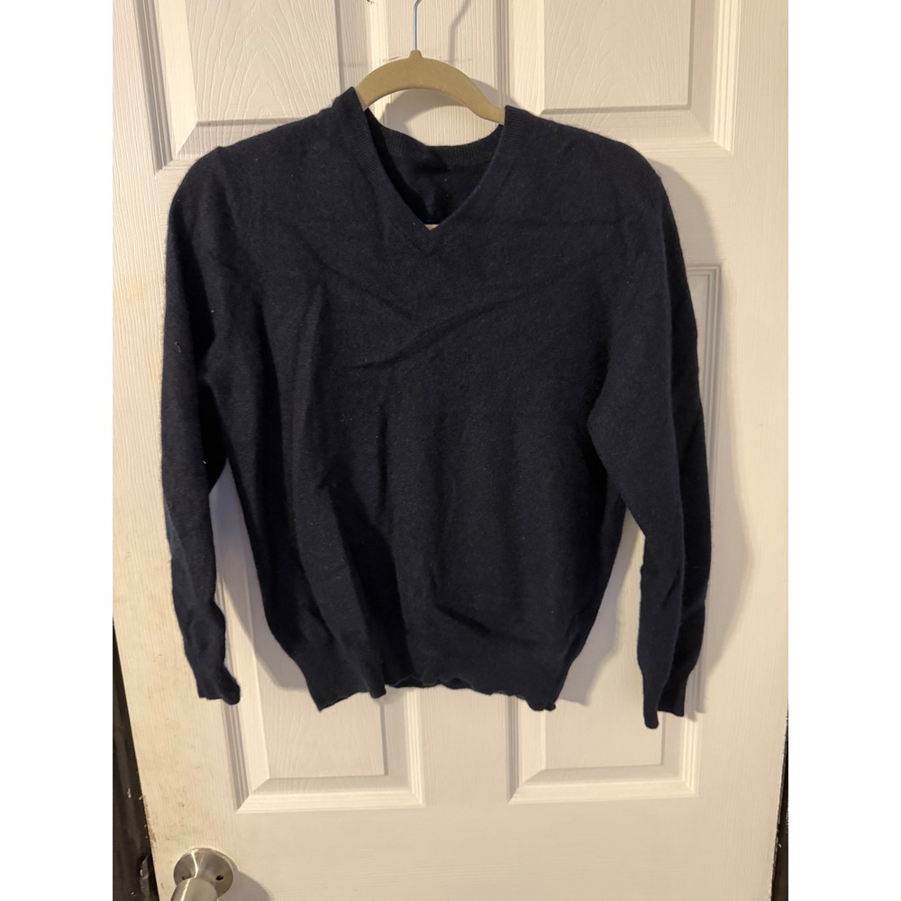 Navy Blue V-Neck Knit Sweater Long Sleeve Pullover 1443-01183-0002-041